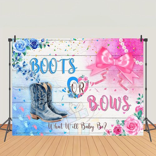 Boots Or Bows Gender Reveal Backdrop - Rustic Cowboy & Cowgirl Decor | 7x5ft Photo Banner