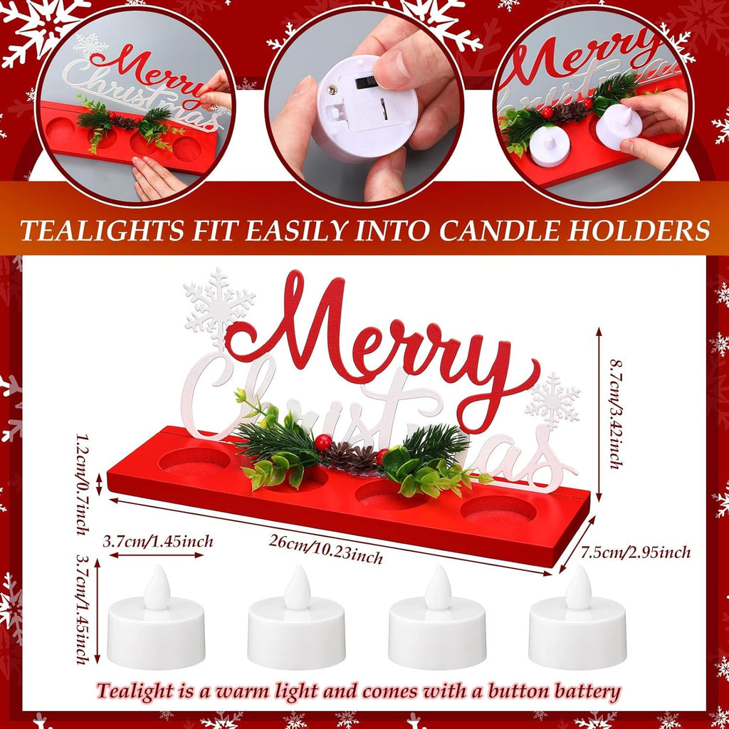 Rossesay Flameless Tea Light Candle Stand - Merry Christmas Table Centerpiece Decoration | Perfect Holiday Gift