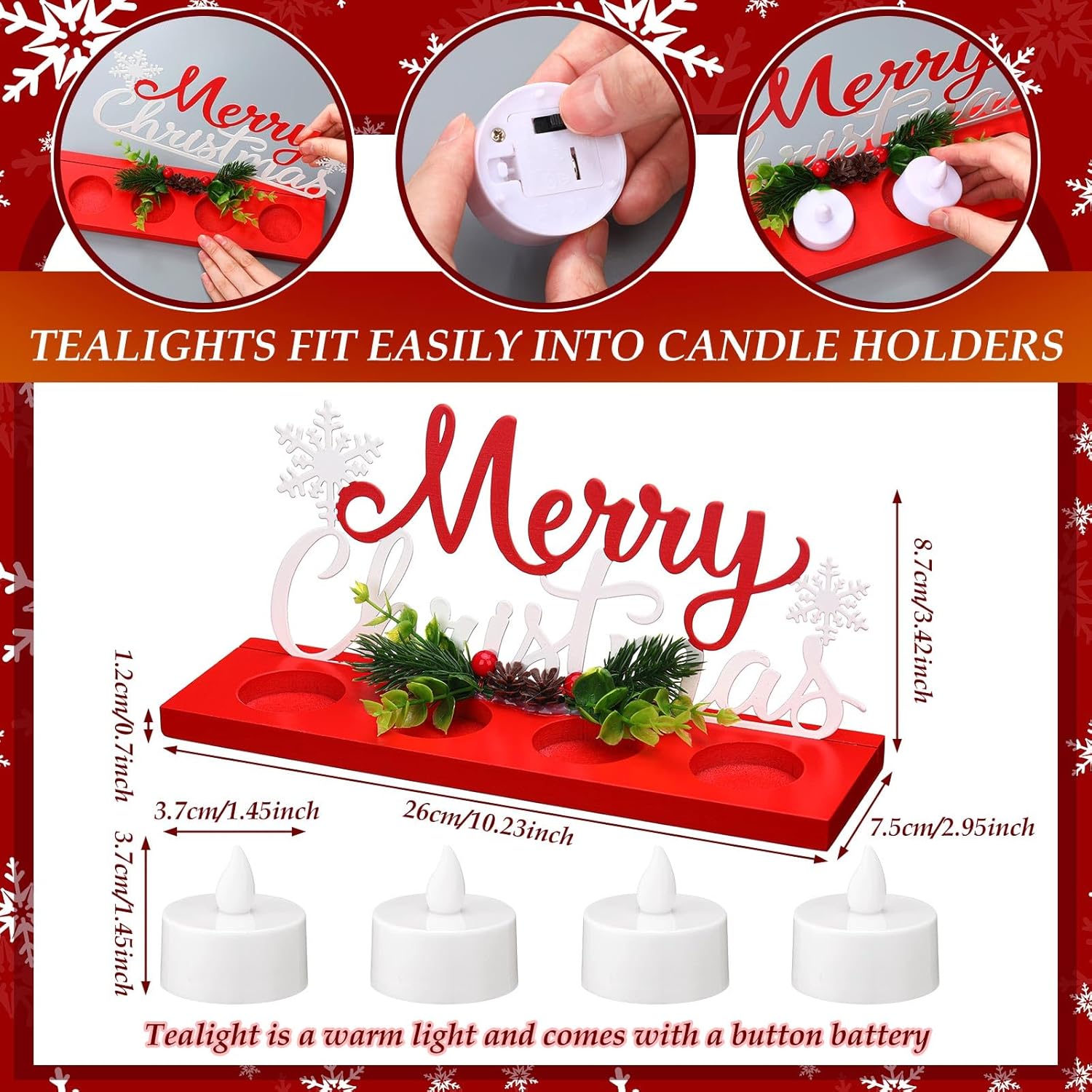 Rossesay Flameless Tea Light Candle Stand - Merry Christmas Table Centerpiece Decoration | Perfect Holiday Gift