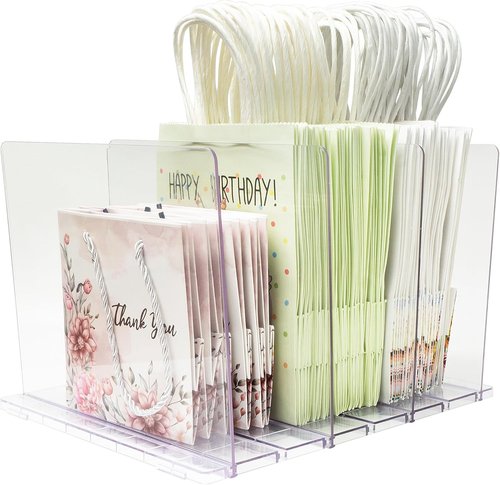 Clear Acrylic Gift Bag Storage Organizer - Adjustable Shelf Divider for Small Closets | 1 Pack