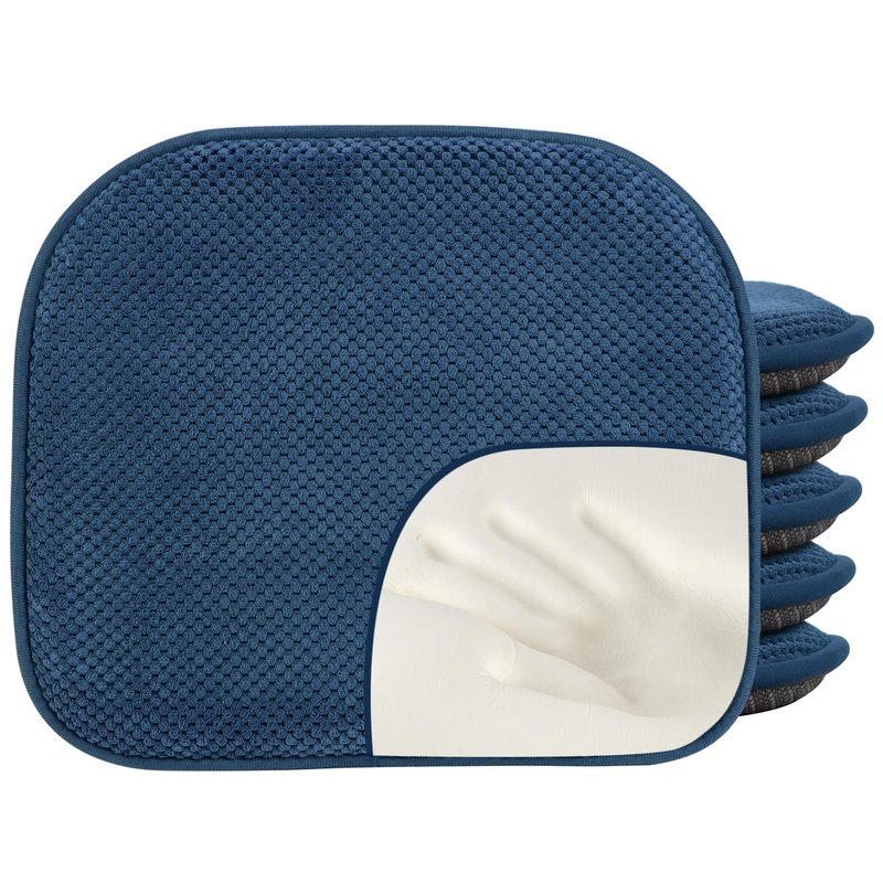 PRONOUS Blue Memory Foam Chair Pads, 6 Pack D-Shaped Seat Cushions for Dining Office Chairs, 17" x 15", Nonslip