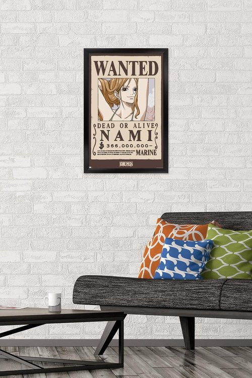 One Piece - Nami Wanted Poster Wall Poster, 22.4L" x 14.7W", Black Framed Version