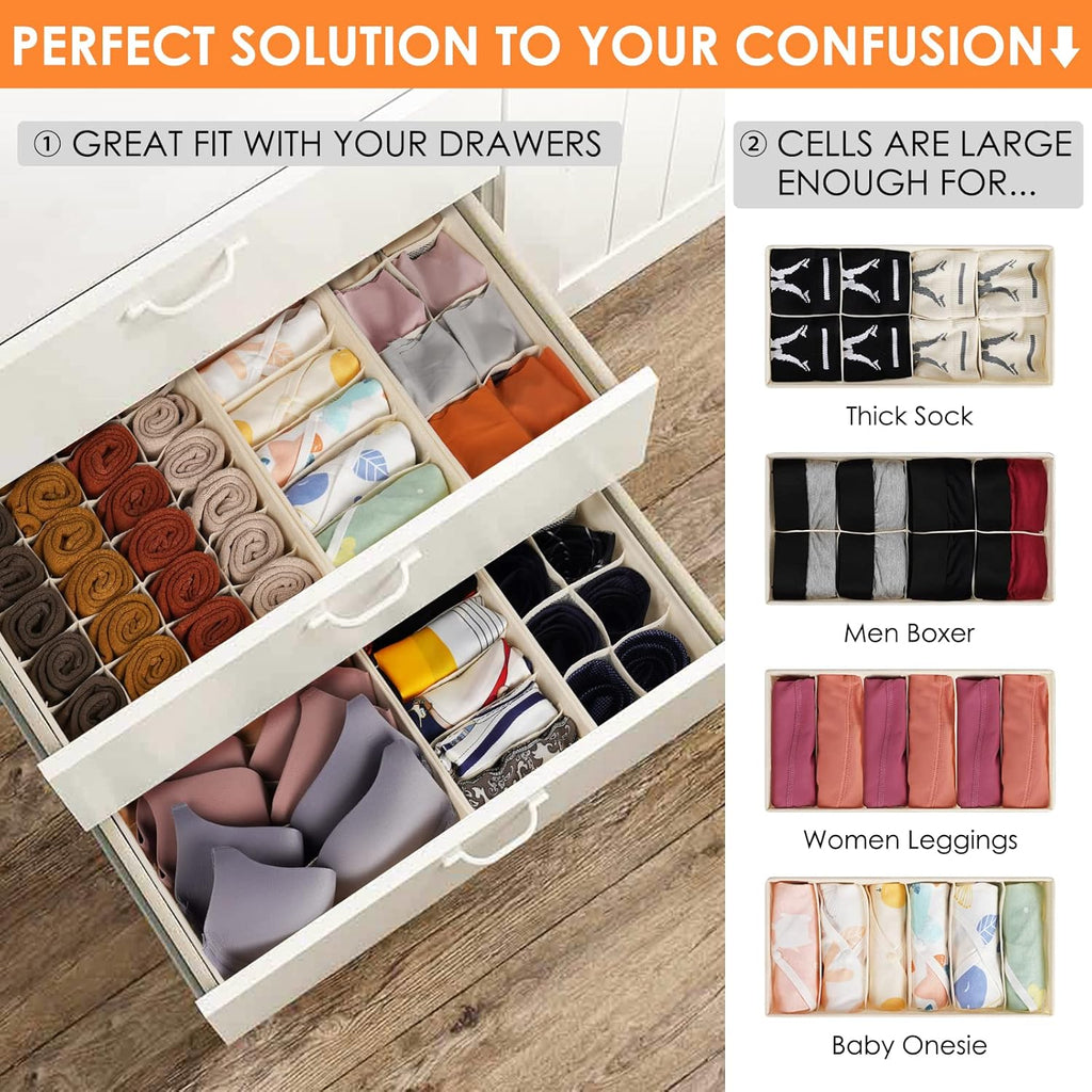 Skiennix Baby Clothes Organizer - 12 Pack Fabric Foldable Dresser Storage Bins for Nursery | 116 Cells for Clothing & Accessories