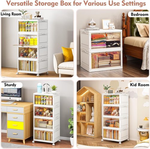 CTSNSLH 4-Tier Plastic Storage Bins with Lids - 27.5Qt Stackable Containers for Home Organization