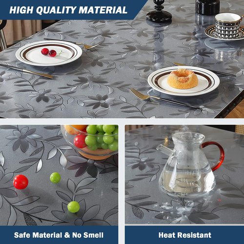 OstepDecor Floral Table Protector 40 x 80 Inch, 1.5mm Thick Plastic Table Cover, Waterproof Dining Tabletop Protector Rectangle Vinyl Tablecloth PVC Desk Pad Mat for Kitchen, Wooden Table