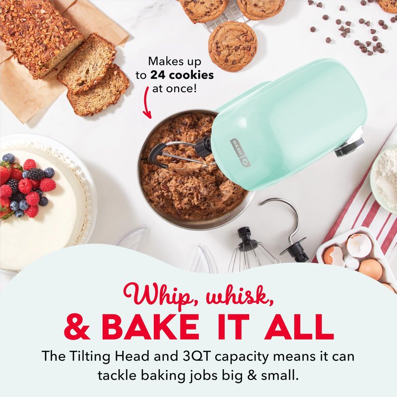 Dash Stand Mixer - Tilt-Head Electric Stand Mixer with Stainless Steel Bowl and Splash Guard For Baking - Aqua, 3.5-Quart