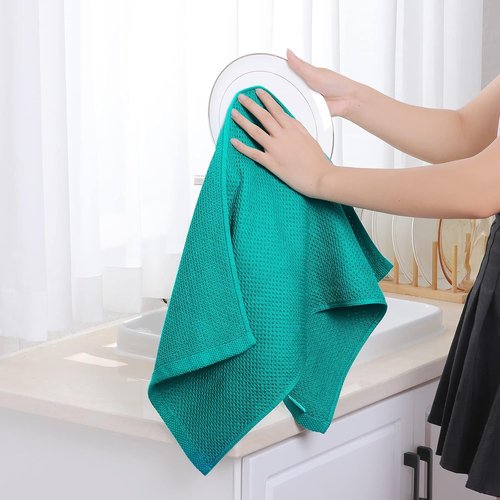 Homaxy 100% Cotton Waffle Weave Dish Towels - Ultra Soft & Absorbent | Quick Drying, 13 x 28 Inches, 12-Pack, Teal