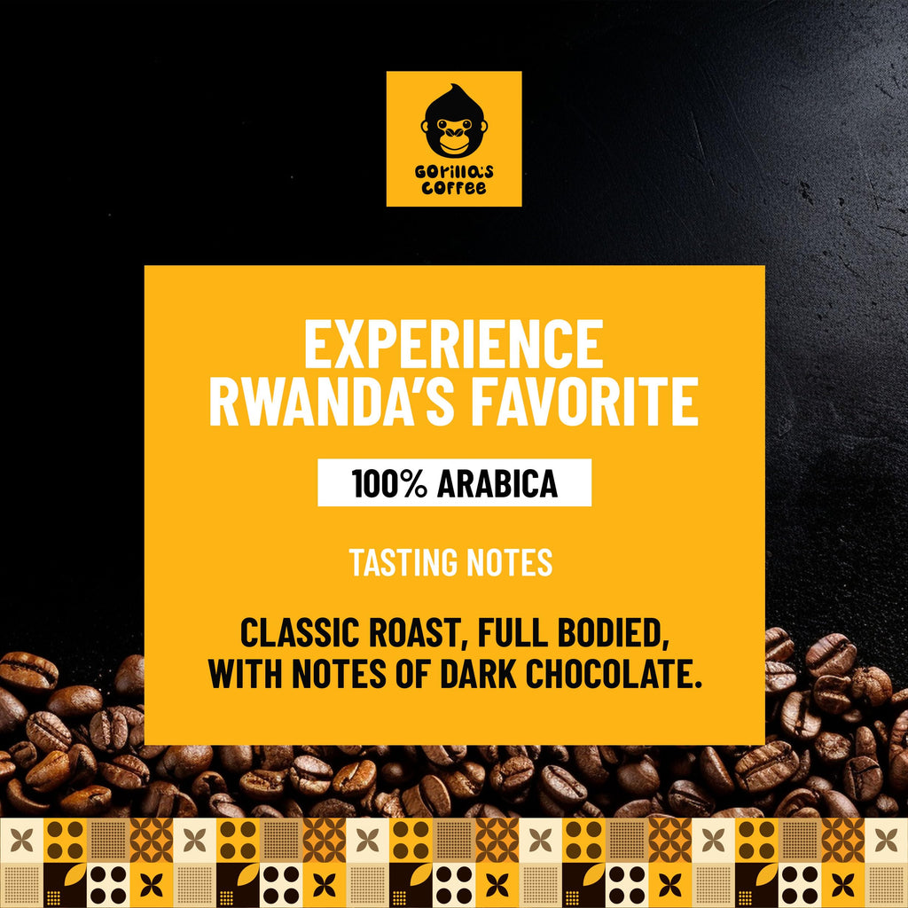 Gorilla's Coffee 100% Arabica - Medium Roast Ground Coffee, Fair Trade, Smooth, Balanced, Aromatic, Spice & Luscious Fruit Notes | Premium Rwandan Coffee | Rich, Flavorful, and Aromatic (500g/17.6oz)