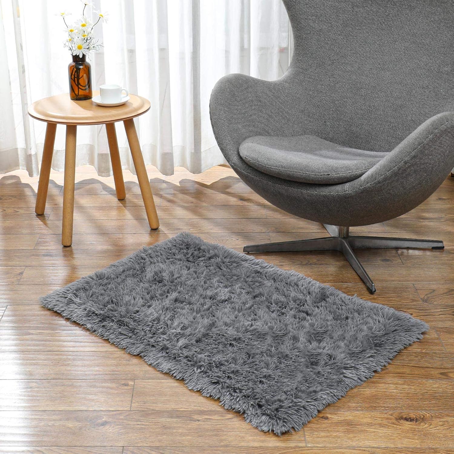 Ophanie 2x3 Light Grey Fluffy Rug - Plush Shag Carpet for Living Room, Kids' Playroom & Bedroom Decor