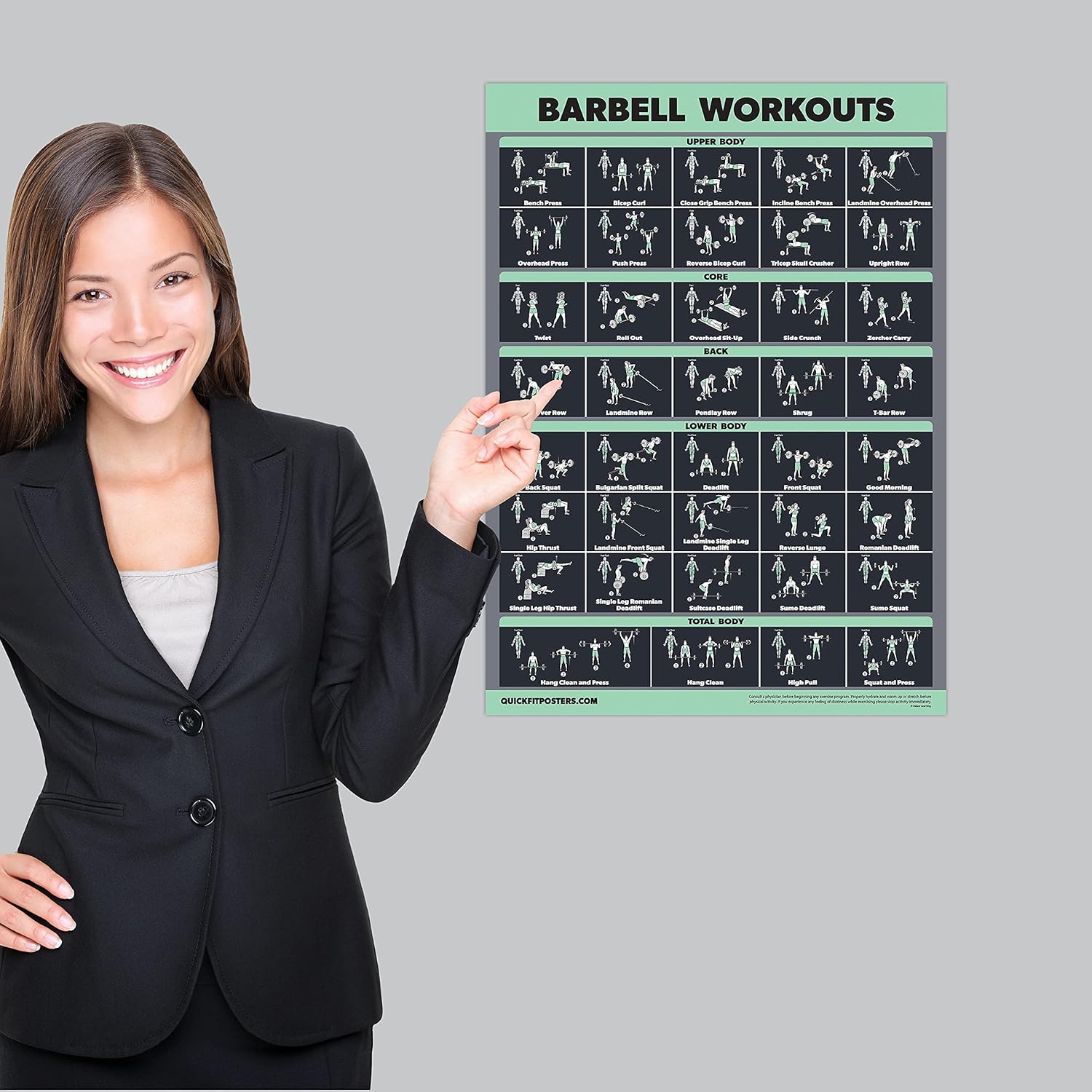 Palace Learning Dumbbell & Barbell Workout Poster Set - Laminated 2 Chart Set, 18” x 24”