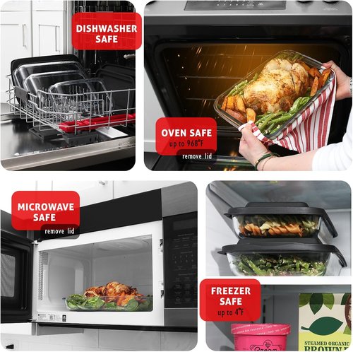 EATEX 8-Piece Deep Glass Casserole Dishes - Oven Safe Bakeware with Plastic Lids | Ideal for Lasagna & Leftovers