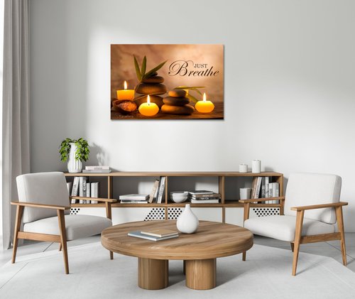 YIOZHAOFH Zen Wall Decor Just Breathe Motivational Bathroom Wall Art Yoga Room Poster for Women Spa Picture Painting Spiritual Artwork Framed for Living Room Ready to Hang (24L x 36W)