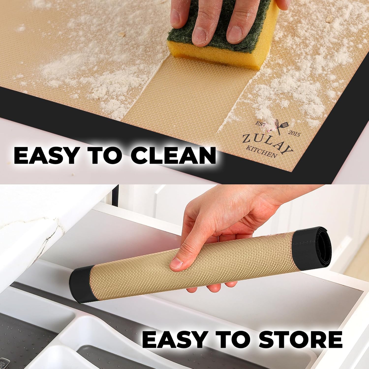 Zulay Kitchen Silicone Baking Mat 2-Pack - Reusable Nonstick Sheets for Oven & Pastry | Easy to Clean, Heat Resistant (Black)