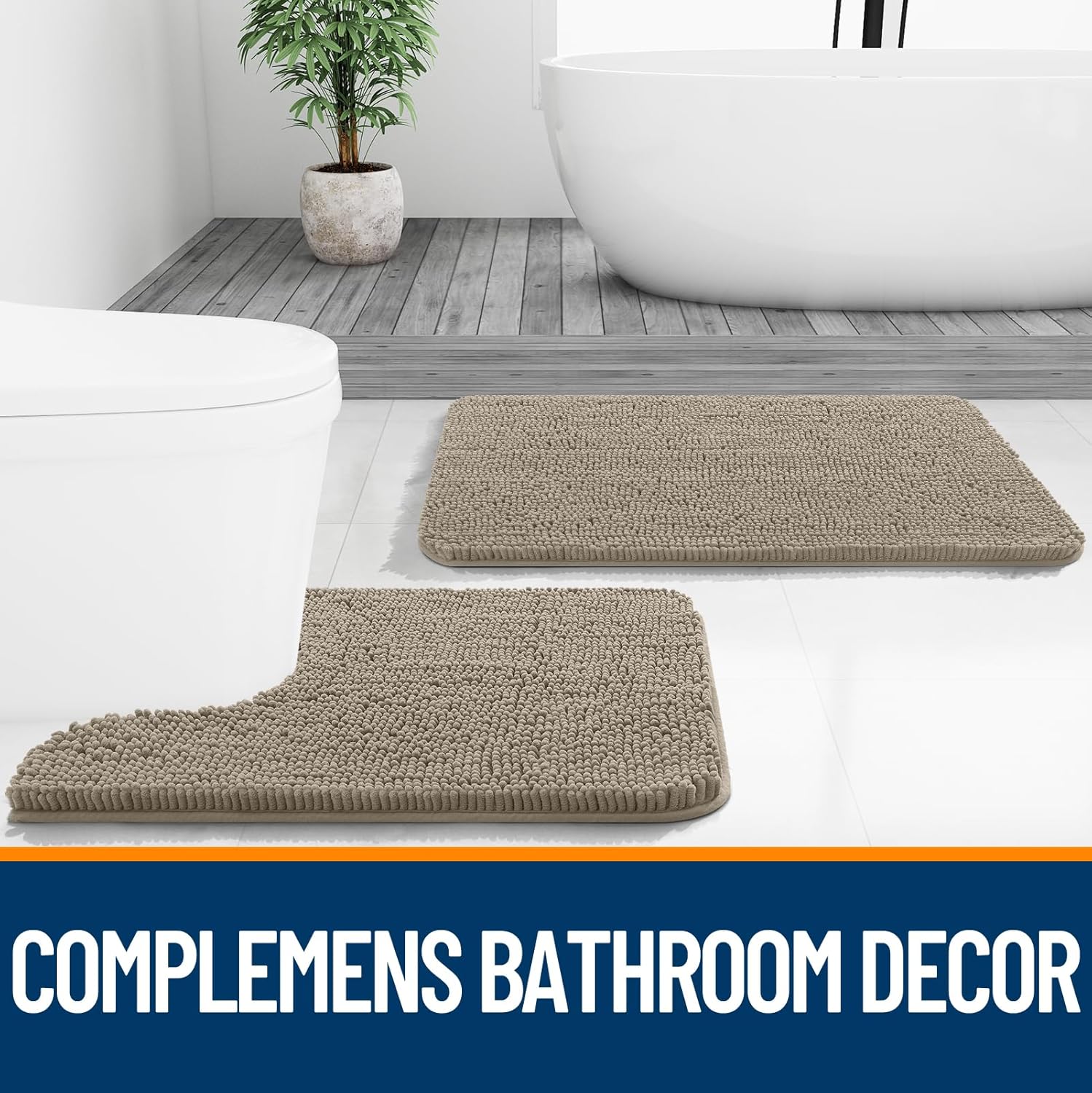 OLANLY Bathroom Rugs - Extra Soft Absorbent Chenille Mats | Quick Dry, Machine Washable, 36x24, Warm Taupe