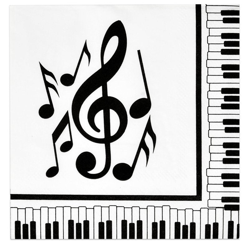 Gift Boutique 100 Count Musical Notes Cocktail Beverage Napkins Disposable Paper Decorative Black & White Music Piano Keys Dessert Napkin Karaoke