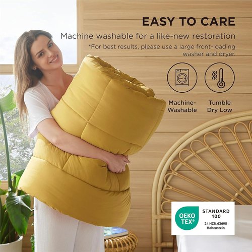 Bedsure Comforter Duvet Insert - Quilted Comforters Twin XL Size, All Season Duvet, GentleSoft Down Alternative Bedding Blanket, with 8 Tabs, Gifts for Women/Men, Mustard Yellow, Twin XL 92x68 Inches