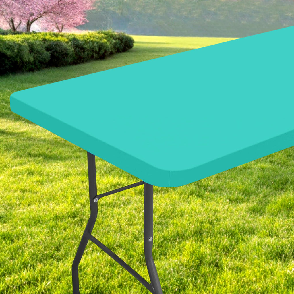 Spotjoy Rectangle Table Cloth, Waterproof Elastic Fitted Tablecloth for 4 Foot Folding Tables, Washable Polyester Tablecloths for Picnic, Camping, Outdoor (Green, 24"x48")