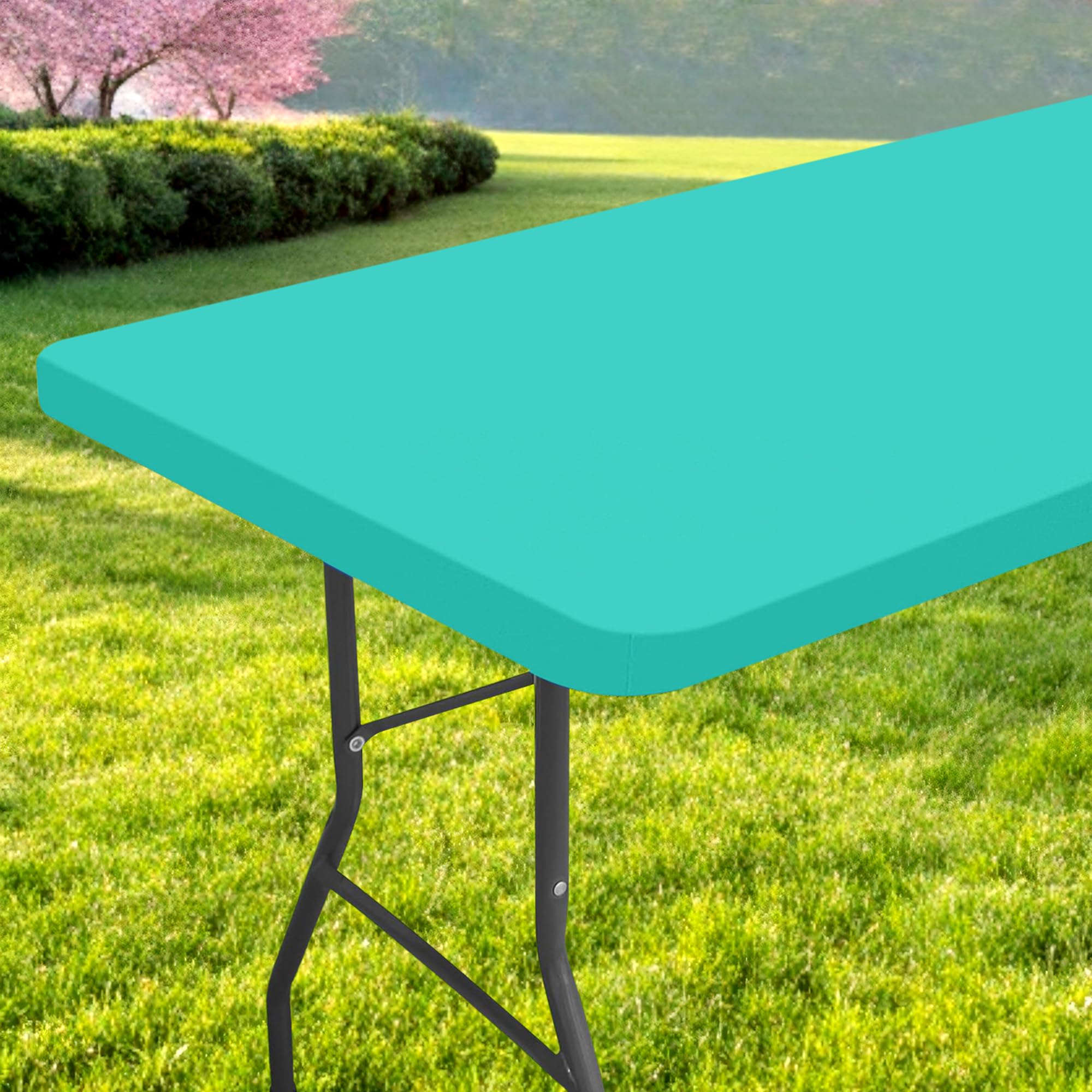 Spotjoy Rectangle Table Cloth, Waterproof Elastic Fitted Tablecloth for 4 Foot Folding Tables, Washable Polyester Tablecloths for Picnic, Camping, Outdoor (Green, 24"x48")