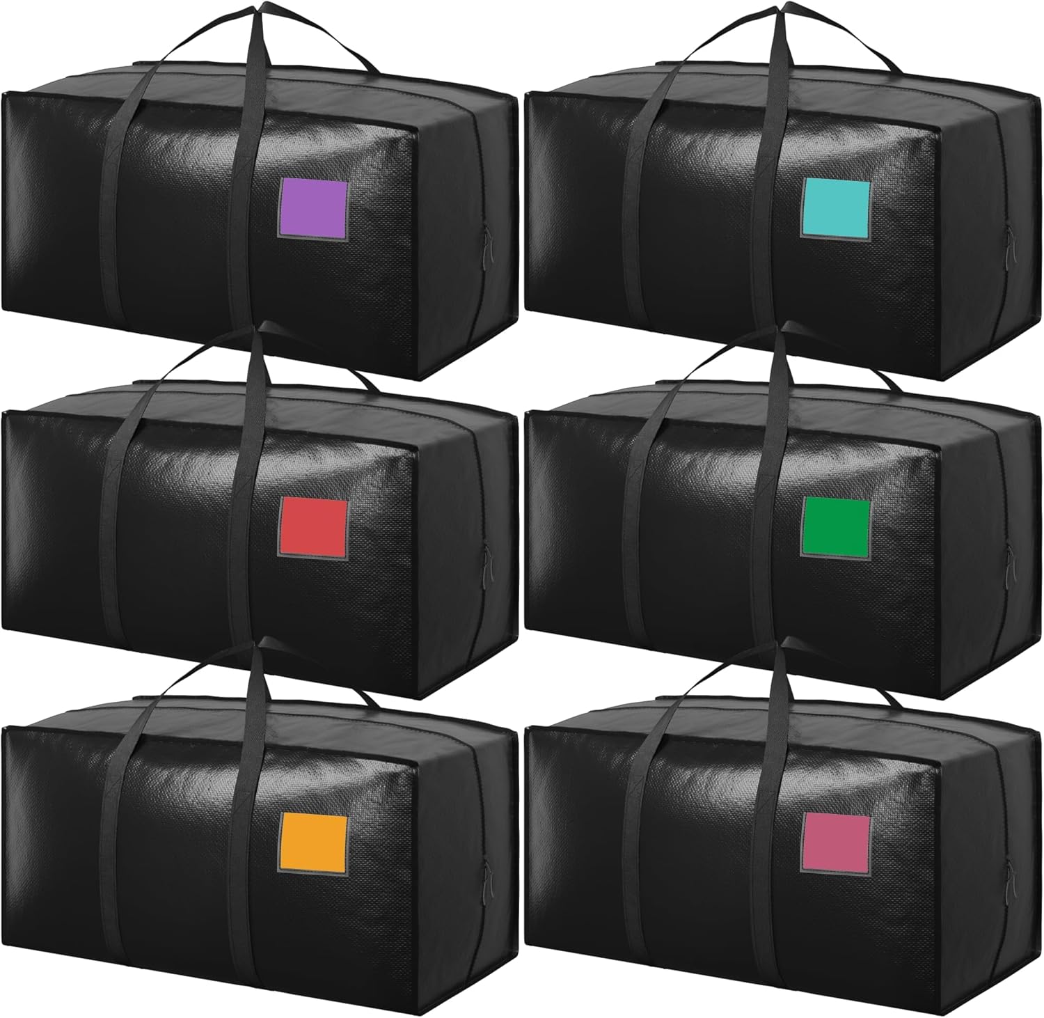 Skiennix Extra Large Heavy Duty Moving Bags - Reinforced Zipper & Wide Handles | Moisture-Resistant Storage Bins for Clothes, Travel & Home Organization - Black (6 Pack)