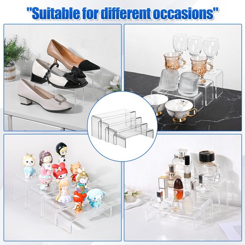 Jialaraq 2 Set Large Acrylic Display Risers,8 Pcs Clear Perfume Stand Organizer,Desktop Display Shelves Collect Pop Figures Toys Cupcake Dessert for Decor,Food Display Shelves for Party