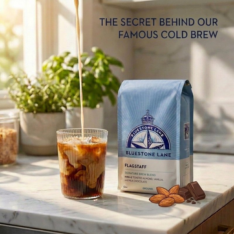 Bluestone Lane Flagstaff Ground Coffee, Medium Roast, Filter & Cold Brew Blend, 12 Ounce Bag