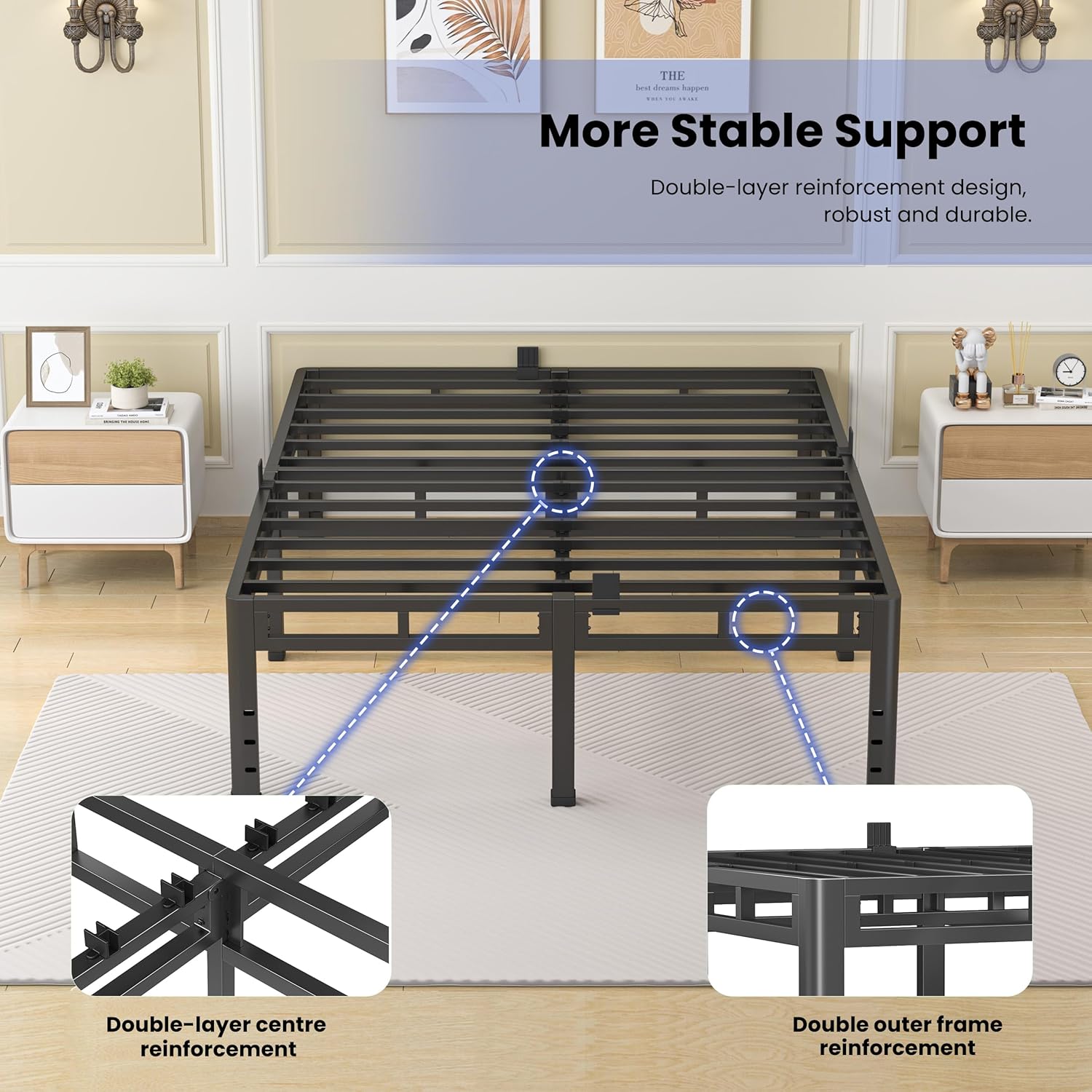 NKZ 24-Inch Full Size Bed Frame - Heavy Duty Metal Platform with Round Corner Legs & Noise-Free Design