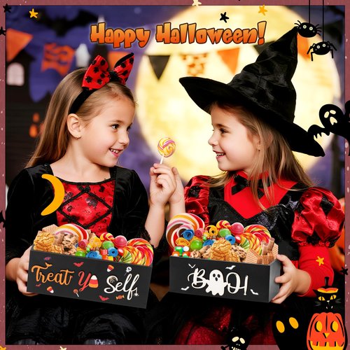 CJiangpo 3Pcs Halloween Candy Bowl - 3D Wooden Funny Trick or Treat Candy Dish Holder, Large Snack Dish Holders Serving Bowl Farmhouse Tiered Tray Decor Table Ornament Halloween Holiday Party Supplies