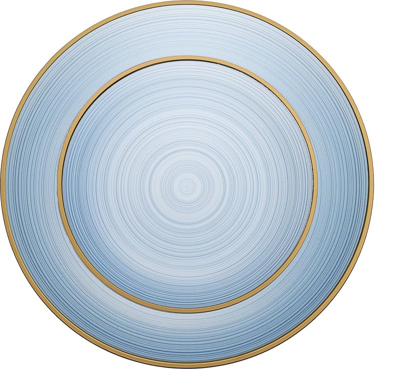 PLASTICPRO 32 Pieces Crystal Design Plastic Plates Combo Pack 7 inch and 10 inch Gold Rim Elegant Disposable Plates, Transparent Blue