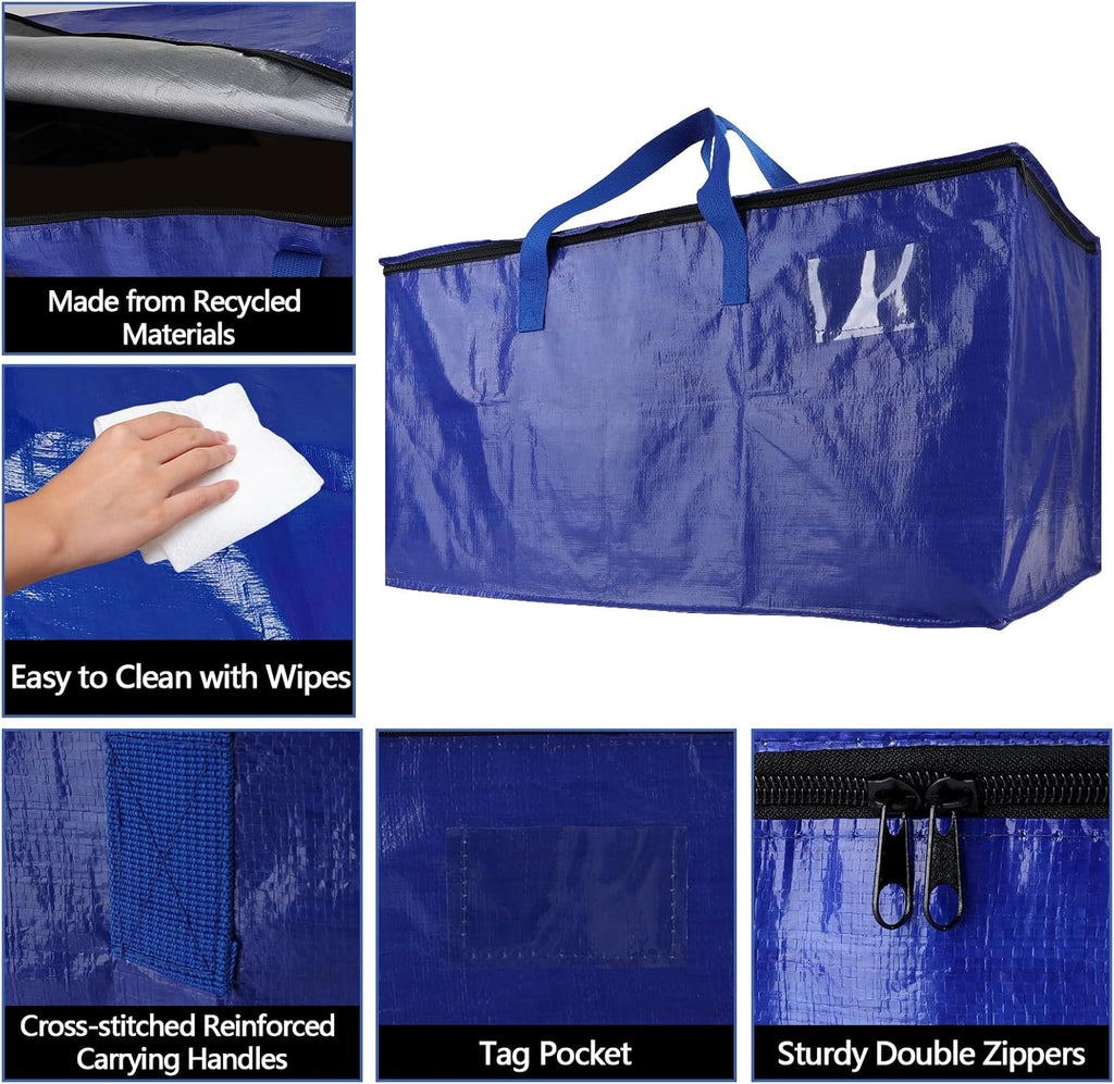Skiennix 8-Pack Waterproof Moving Bags - Heavy Duty 100lb Capacity Totes for Packing & Storage | 95L, Blue