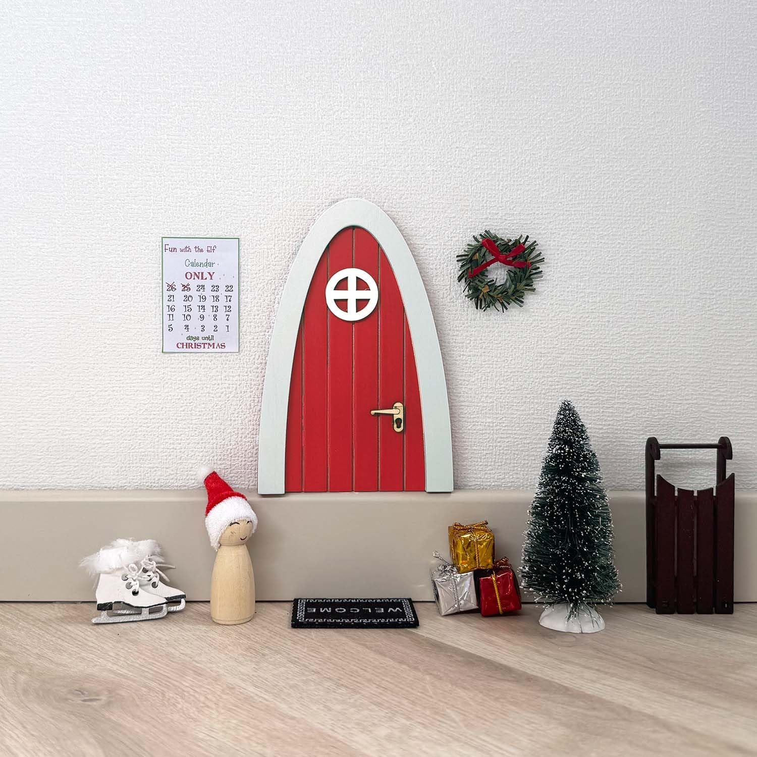 Tonttuovi Christmas Elf Door Kit - Wooden Elf Door with Accessories & Miniature Tree | 24 Days of Fun Activities