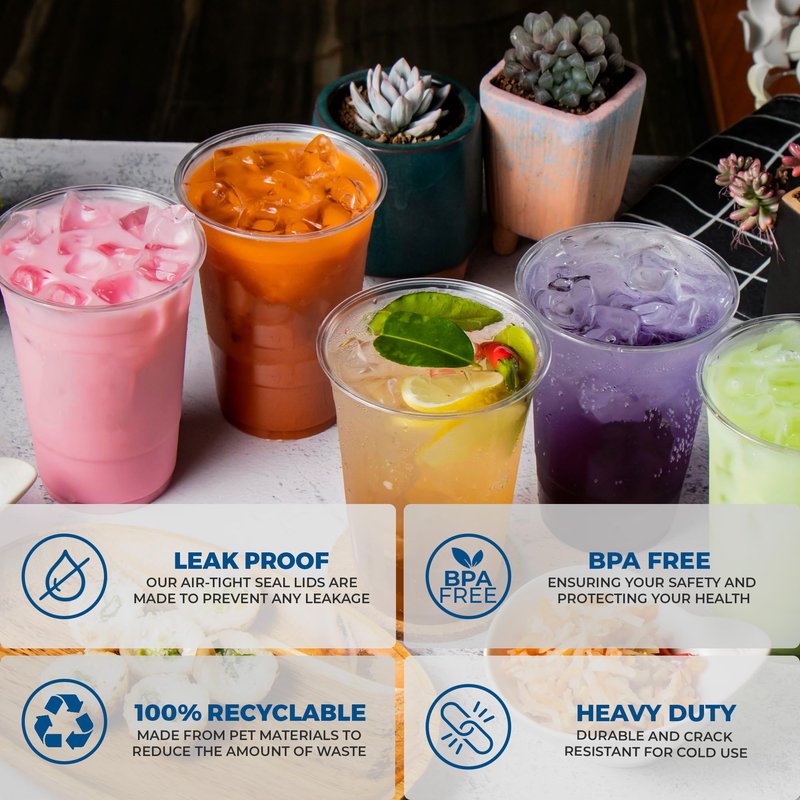 Freshware Clear Plastic Cups [100 Pack - 16 oz] Disposable Cups for Iced Coffee, Smoothie, Milkshake, Cold Drinks