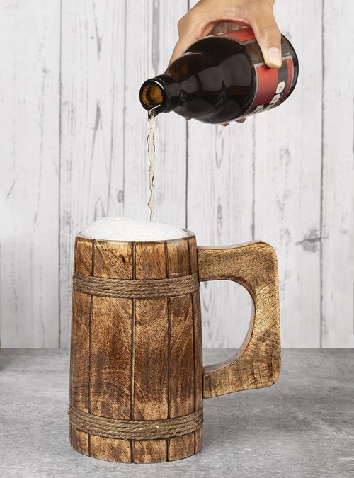 GoCraft Handmade Wooden Beer Mug – Burnt Wood Finish – Classic Tankard Drinking Stein – Perfect for Camping, Travel, Outdoor Use – Tea & Coffee Mug with Handle – Great Gift for Men