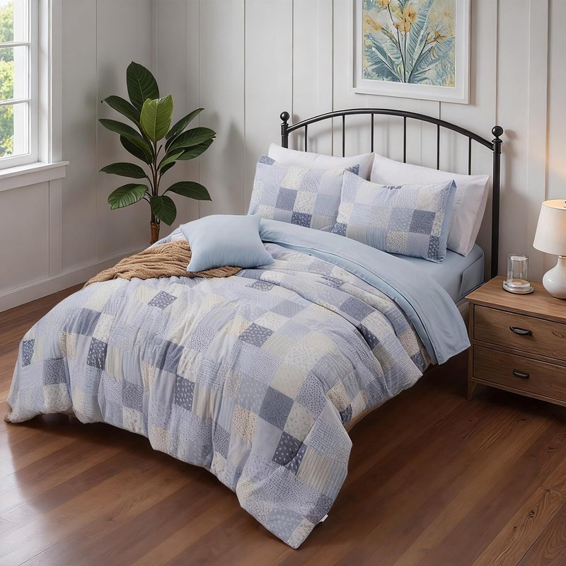 Holawakaka Floral Comforter Set Queen 6 PCS Bed in a Bag Yellow Flowers Printed on Grey - Ultra Soft Microfiber Botanical Bedding Sets Lightweight Boho Bed Comforter Set for All Season