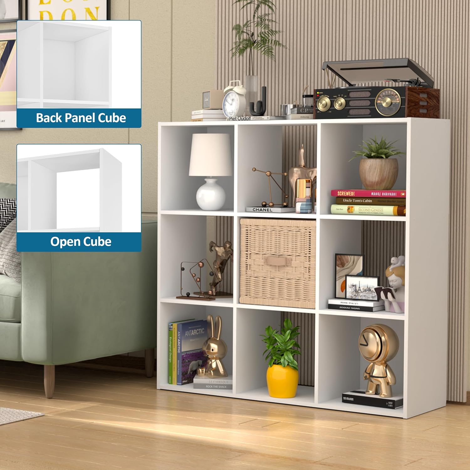 PrimeZone Stackable 9-Cube Storage Organizer - Versatile Wood Shelf for Closet & Bedroom - White Cubicle Cabinet