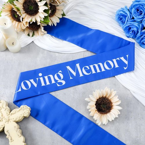 Fanfanwin Funeral Sash - Memorial Ribbon for Casket or Wreath | 58x4'' Blue Celebration of Life