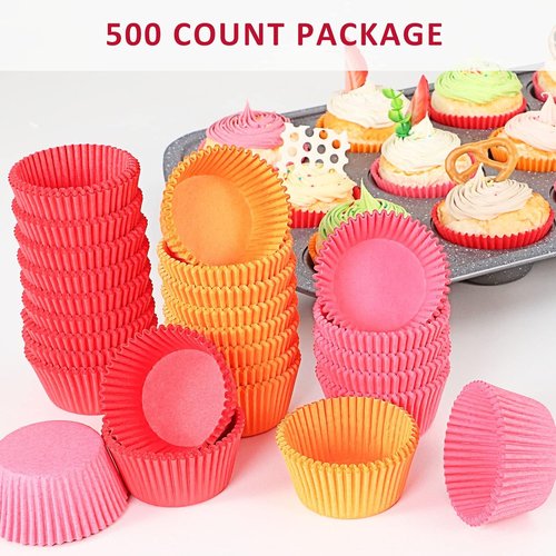Caperci Red Cupcake Muffin Liners - 500-Count Food Grade, Grease-Proof & No Smell Baking Cups