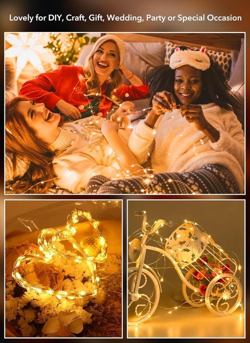 Minetom 12 Pack Fairy Lights | Battery Operated 7ft Waterproof Silver Wire LED String Lights for DIY Crafts & Wedding Décor