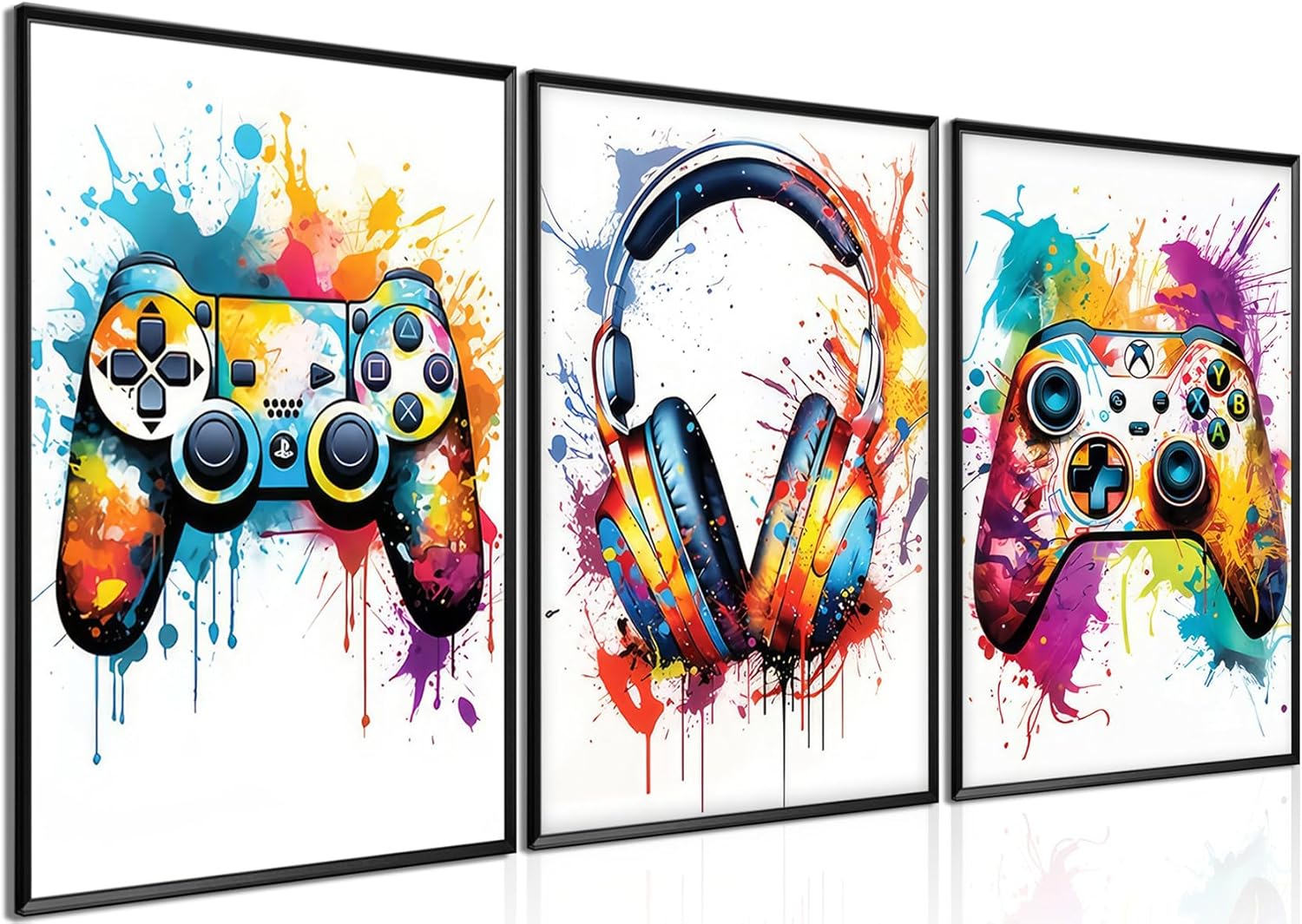 Regine Switzerland Gaming Room Decor - Set of 3 Video Game Canvas Prints | 16x24in Unframed Graffiti Art for Teen Boys