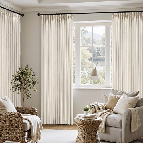 MIULEE Pinch Pleated Linen Curtains - 90-Inch Ivory Cream Semi-Sheer Drapes | 4 Panels for Living Room & Bedroom