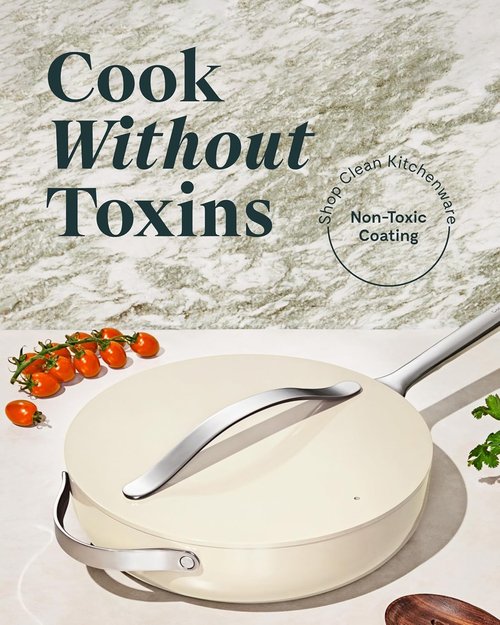 Caraway Nonstick Ceramic Sauté Pan - 4.5 Qt, 11.8" | Non-Toxic, Oven Safe, Compatible with All Stovetops - Cream