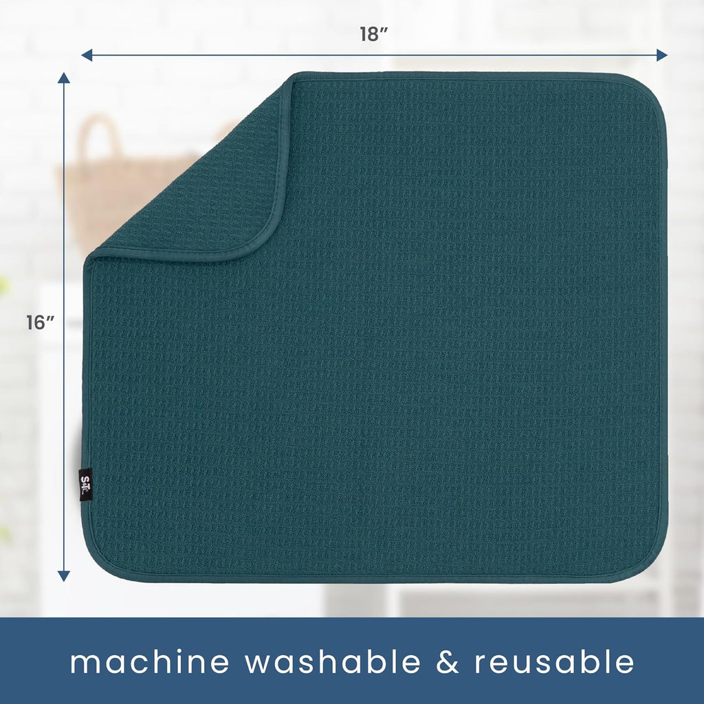 S&T INC. Dish Drying Mat - Absorbent Microfiber Kitchen Counter Pad | 16” x 18” | Tapestry Blue