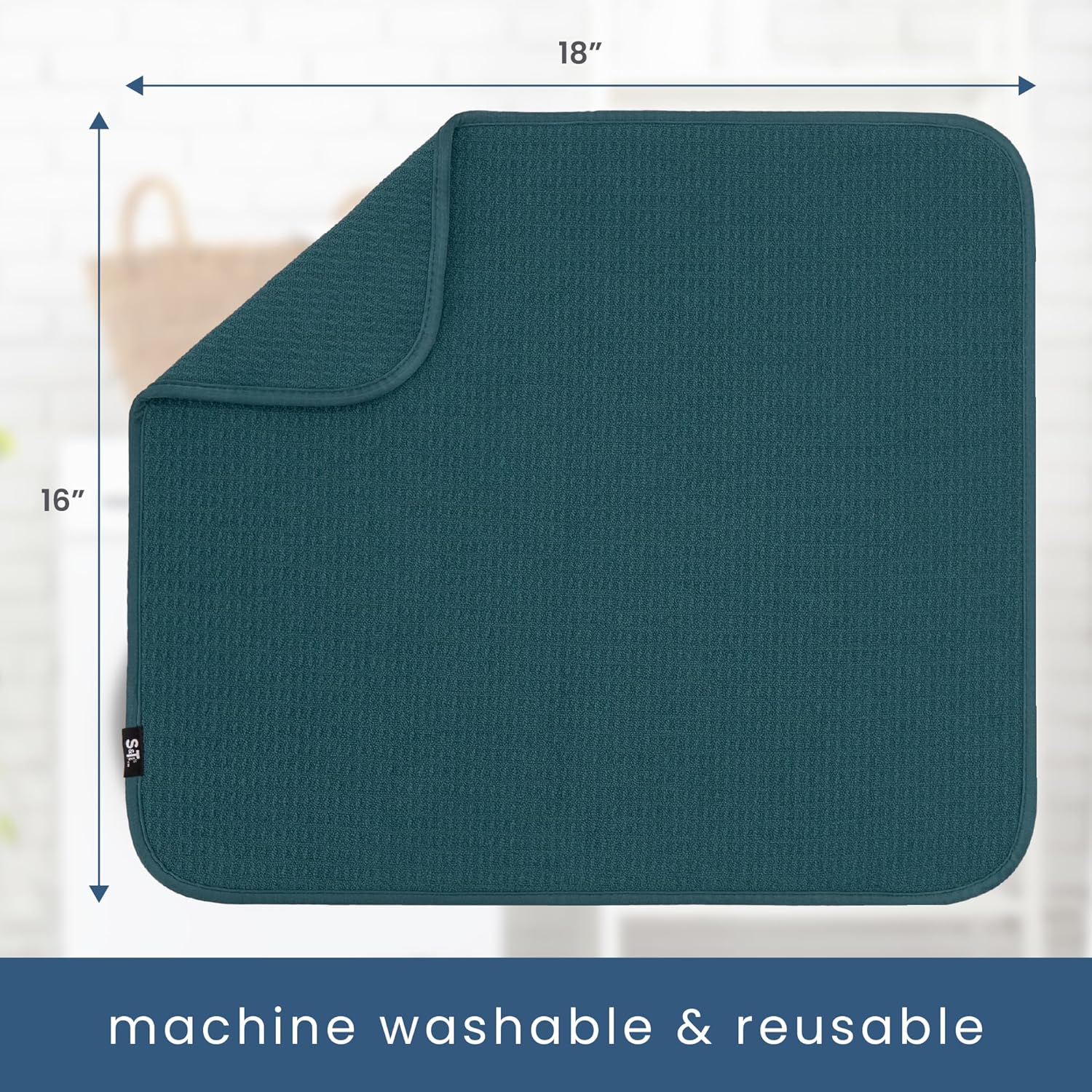 S&T INC. Dish Drying Mat - Absorbent Microfiber Kitchen Counter Pad | 16” x 18” | Tapestry Blue