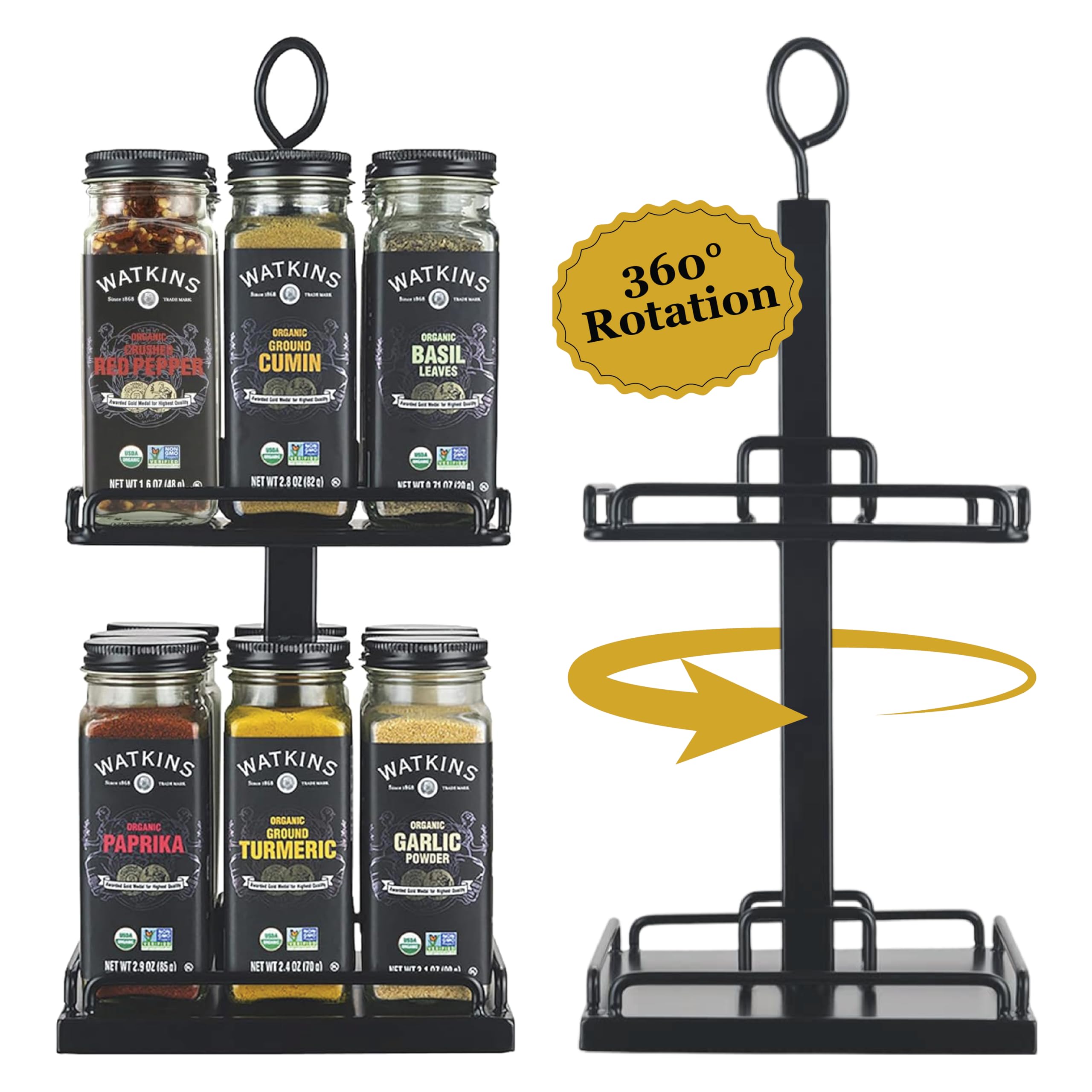 Watkins Countertop Two Tier Rotating Spice Rack, Includes 16 Watkins Organic Spices (16608)