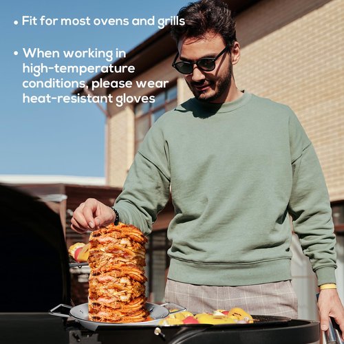 Fengzhe Al Pastor Skewer for Grill：Stainless Steel Vertical Stand, Brazilian Spit Stand with removable 3 Spikes, 2 Brushes, Anti-scalding Fittings, Fat Separator Tray, for Tacos Al Pastor, BBQ