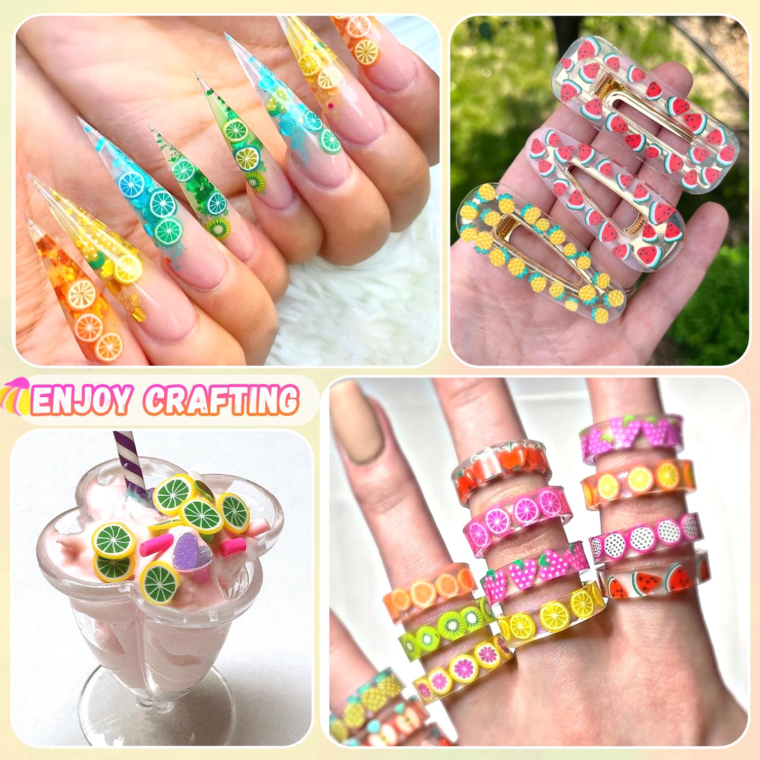 TINKRSTUFF Fruit Slice Polymer Clay Slime Add-Ins - 24-Grid Assorted Fimo Accessories for Nail Art & DIY Crafting