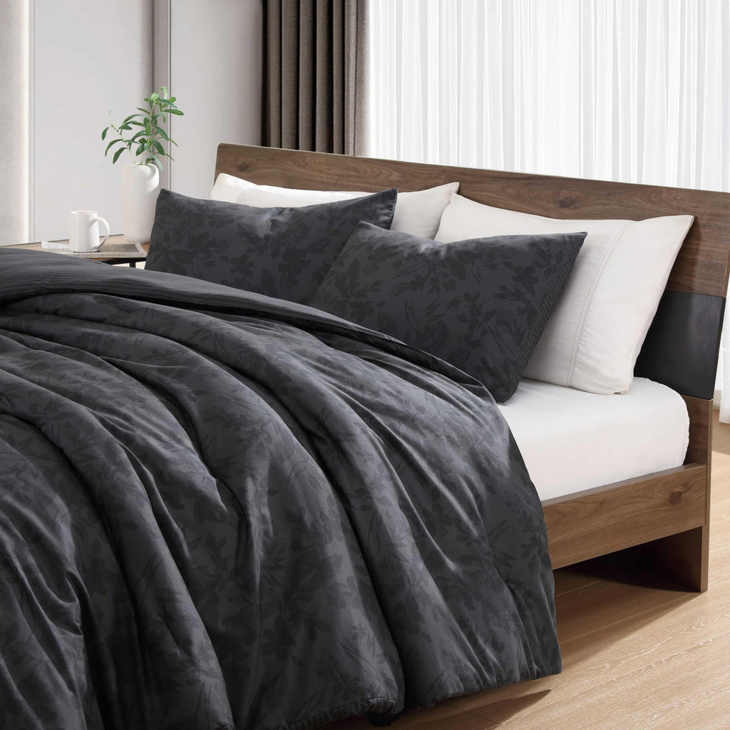 Kenneth Cole - King Comforter Set, Super Soft Bedding with Matching Shams & Bonus Throw, Floral Home Decor, Oeko-Tex Certified (Silhouette Floral Black, King)
