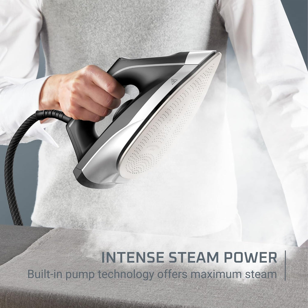 Rowenta Iron Steamer - Professional Steam Station with Stainless Steel Soleplate | 1750 Watts, 57 Oz, Black/Green