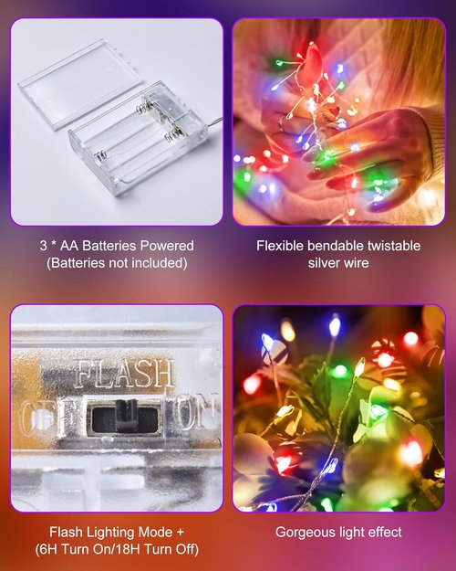 Fairy Lights - Battery Operated Twinkle String Lights | Waterproof Silver Wire, 5 Feet, 60 LEDs for DIY Decor & Holiday Celebrations