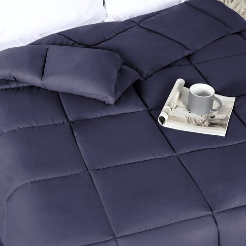 Superior Brushed Microfiber Solid Comforter, Down Alternative Bedding, Reversible, Medium Weight, Fluffy, Decorative, Duvet Insert, Oversized Blanket, Box Quilt Design, Twin/Twin XL, Navy Blue