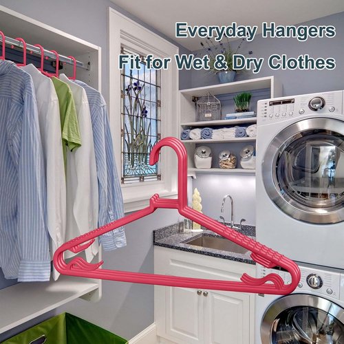Byomostor Plastic Hangers - Durable Non-Slip G-Shape Clothes Hangers | 50 Pack, Standard Size (Pink)